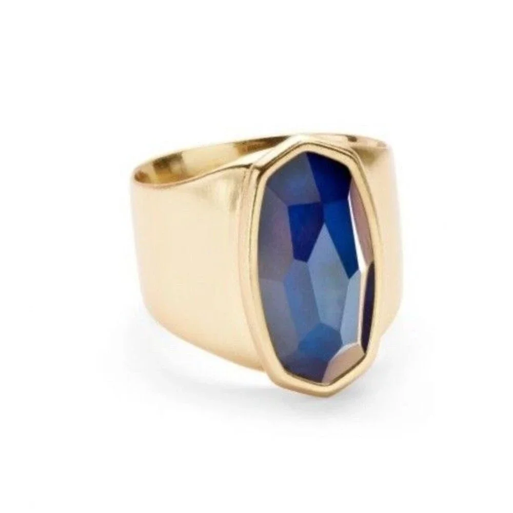 Kendra Scott Leah Blue Faceted Stone silver tone Statement Cocktail Ring Size 8